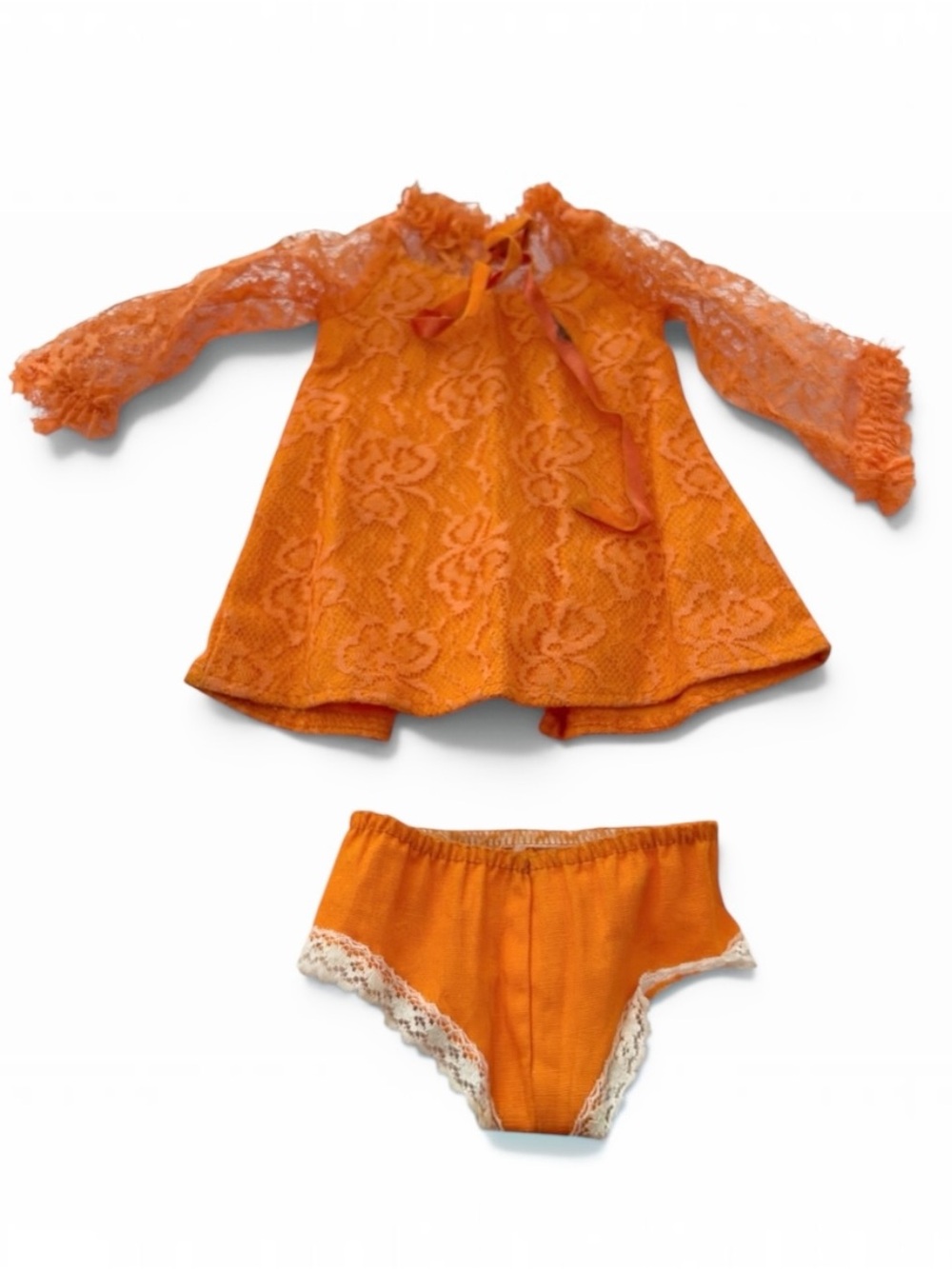 Ideal Crissy Doll 1970s Vintage Orange Laced Dress and Bottoms